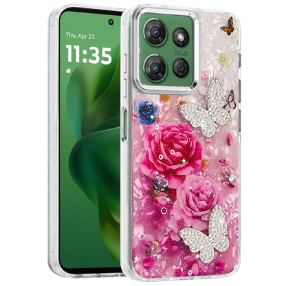 For Motorola Moto G Power 5G 2025 Epoxy Glitter Flowers Bling 3D Butterfly Fashion TPU Hybrid with Shockproof Protection Case Cover