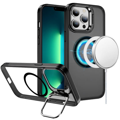 For Apple iPhone 16 Pro (6.3") Heavy Duty Metallic Hybrid Tough TPU with Camera Ring Stand, MagSafe Compatible, Rugged Drop Protection Case Cover