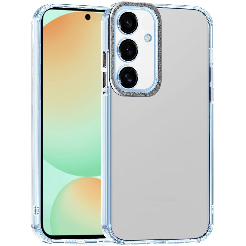 For Samsung Galaxy S24 FE Transparent Clear Hybrid with Matching Metal Buttons and Camera Protection Hard PC + TPU Rubber Case Cover Black