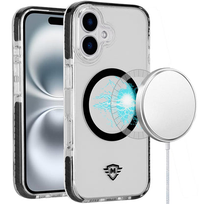 For Apple iPhone 16 Plus (6.7") Hybrid Transparent TPU Circle Magnetic [Compatible with MagSafe] Shockproof Color Frame Bumper Case Cover