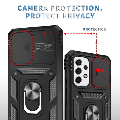 For Samsung Galaxy S26 Ultra Hybrid Shockproof, Built-in Sliding Camera Lens Protection with Magnetic Finger Ring Stand Holder Case Cover