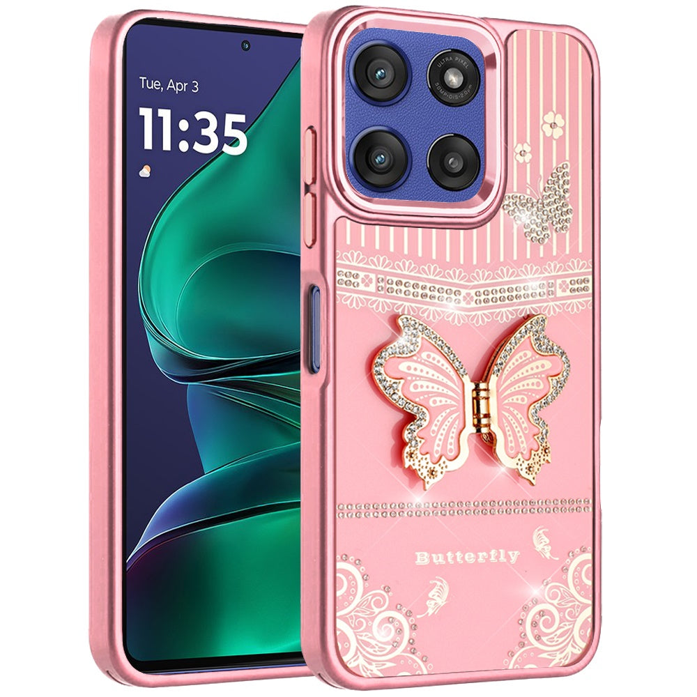 For Motorola Moto G Stylus 5G 2026 /2025 Glitter 3D Butterfly Design Bling Metallic Edge Hybrid Stand Drop Protection TPU Shockproof Case Cover