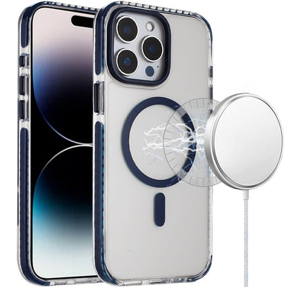 For iPhone 14 Pro Max (6.7") Transparent Hybrid with Color-Matched Magnetic Circle, Rubber TPU Frame Hard PC Shockproof Case Cover