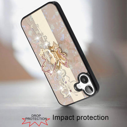 For Samsung Galaxy A06 Diamonds 3D Butterfly Bling Sparkly Glitter Ornaments Engraving Hybrid with Ring Stand Fashion Case Cover Enchanted Butterfly Gold