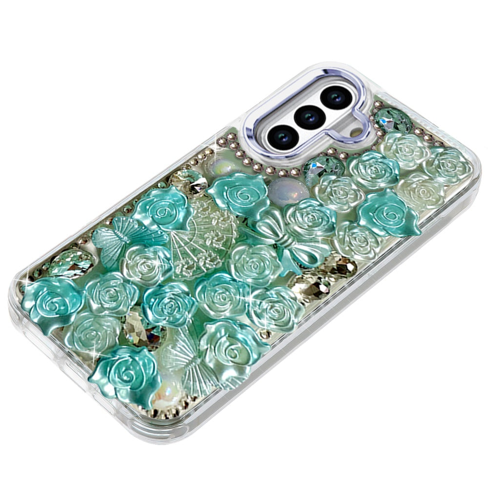 For Samsung Galaxy A16 5G Muti-Color Floral Fashion Bling Crystal 3D Full Diamonds Stones Sparkle Rhinestone Glitter Hybrid Case Cover