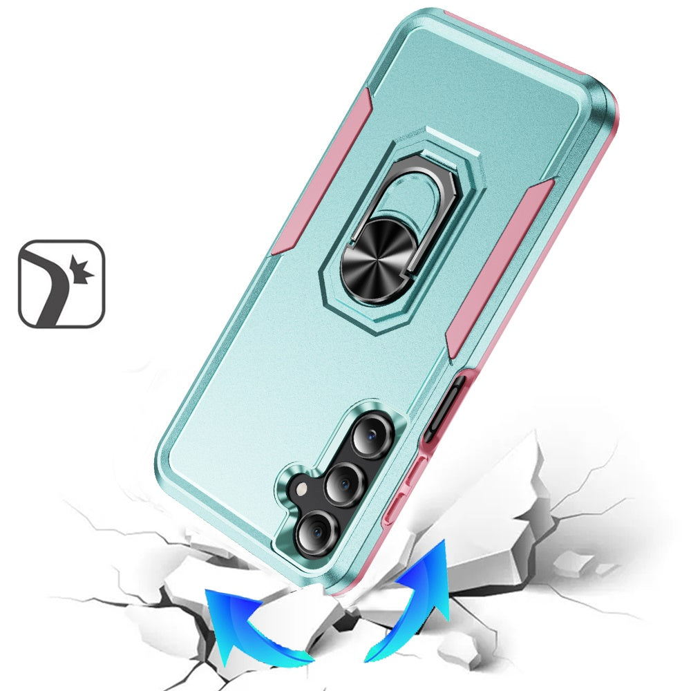 For Samsung Galaxy A17 5G Hybrid Rugged Tough 2in1 Drop-Proof Protection Military Grade Armor with Metal Ring Stand Case Cover