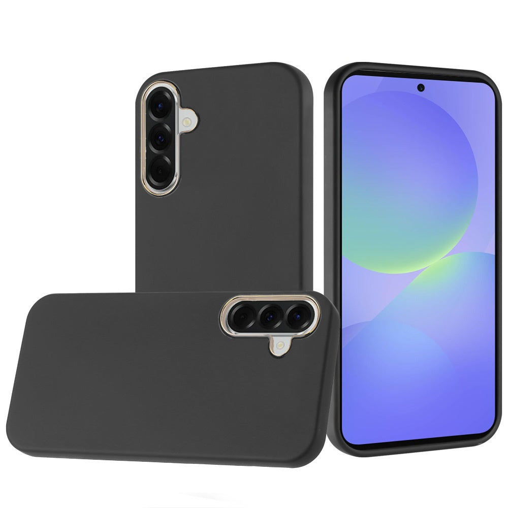 For Samsung Galaxy A37 Slim Classic Hybrid Around Rubber Gummy Gel Slick Hard PC Silicone TPU Chromed Button Case Cover