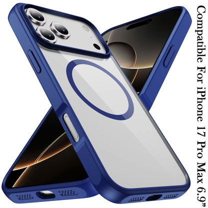 For Apple iPhone 17 Pro Max (6.9") Magnetic Circle HQ Transparent Clear TPU Thick 2.0mm Frame Hybrid Shockproof Protector Case Cover Navy Blue