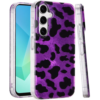 For Samsung Galaxy S25 EDGE Glitter Leopard, Fashion Design Animal Skin Print Slim IMD TPU Dual Layer Shockproof Protective Case Cover Purple Leopard
