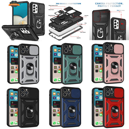 For Samsung Galaxy A37 5G Hybrid Shockproof, Built-in Sliding Camera Lens Protection with Magnetic Finger Ring Stand Holder Case Cover