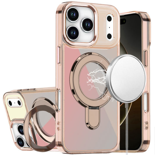 For Apple iPhone 17 Pro Max Chrome Hybrid with Rotating Magnetic Circle Ring Stand, Slim Shockproof Hybrid Case Cover
