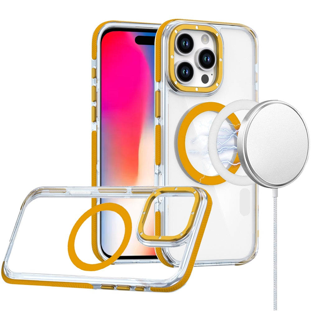For Apple iPhone 16 Pro (6.3") Transparent back with Colorful Frame Strong Magnetic Circle [Compatible with Magsafe] Slim Shockproof Case Cover