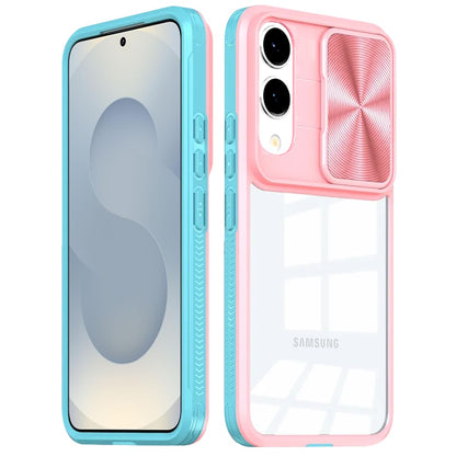 For Samsung Galaxy S25 Edge Hybrid Cases with Sliding Camera Cover Transparent Shockproof Bumper TPU Protective Case Cover Pink/Blue