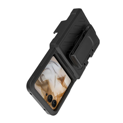 For Motorola Razr 2024 Premium Design Hybrid lined with Belt Clip Holster Shockproof Rugged Textured 2in1 Non Slip Tough Case Cover Black