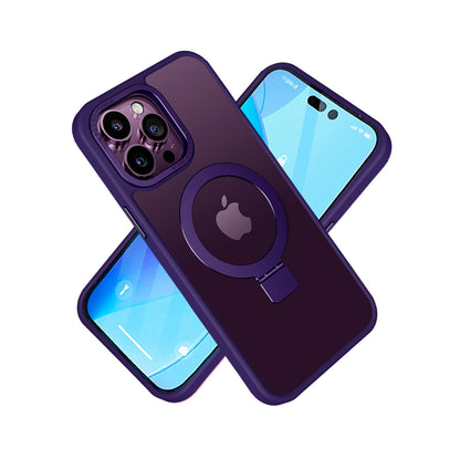 For Apple iPhone 16 Plus (6.7") Magnetic Metal Matte Built-in Compatible with MagSafe Stand Hybrid Shock Armor TPU Case Cover Purple