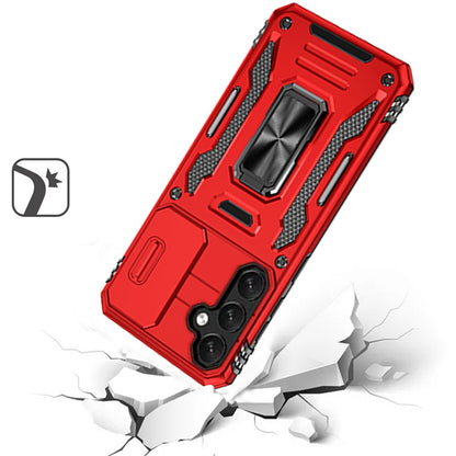 For Samsung Galaxy S25 Ultra Tough Hybrid Case with Movable Camera Window & Metal Ring Stand Shockproof Case Cover