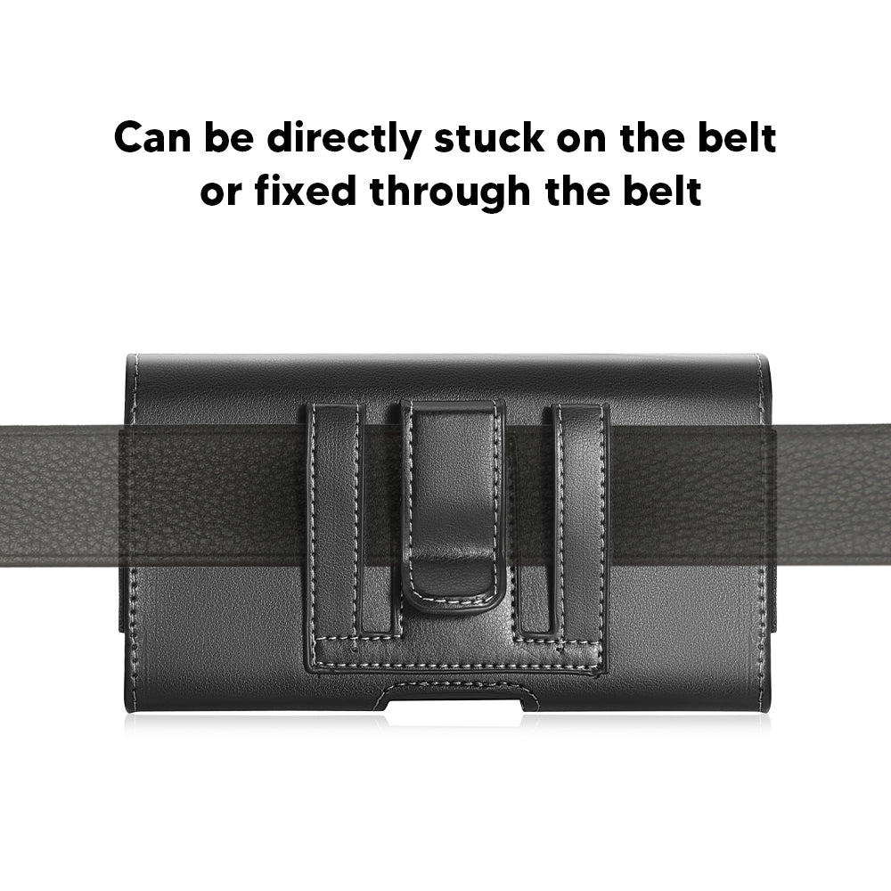 For Apple iPhone 16 Pro (6.3") Universal Horizontal CellPhone Case Smooth Leather Pouch Flap Holster Carrying Case with Dual Card Slots & Belt Clip Loop Cover [Black]