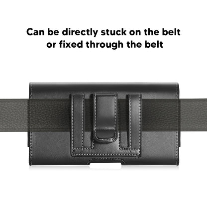 For Apple iPhone 16 Pro (6.3") Universal Horizontal CellPhone Case Smooth Leather Pouch Flap Holster Carrying Case with Dual Card Slots & Belt Clip Loop Cover [Black]