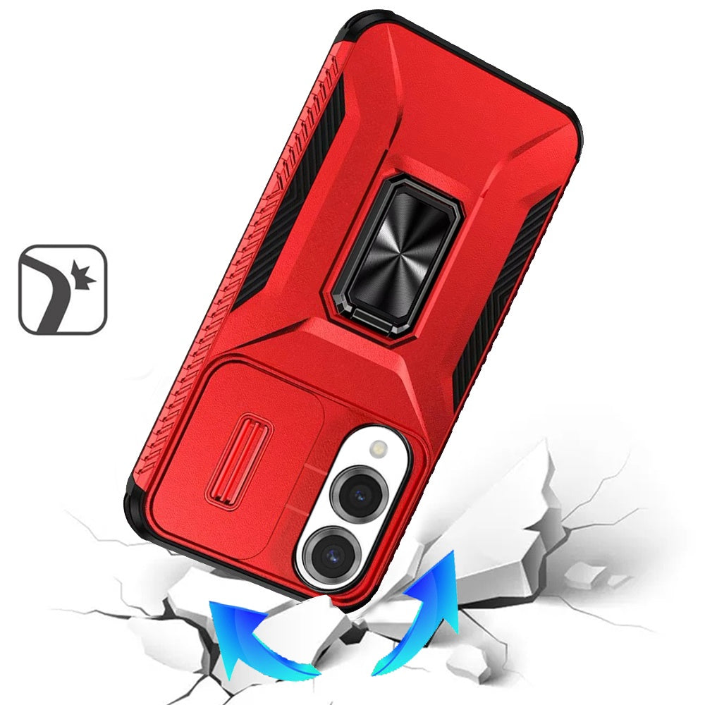 For Samsung Galaxy S25 EDGE Case, Camera Cover with Magnetic Rotation Ring Stand, Military Grade Hybrid Hard TPU Shockproof Case Cover