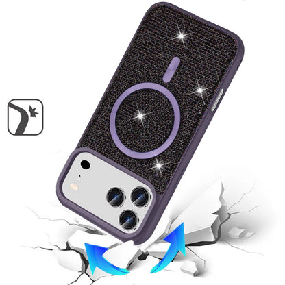 For Apple iPhone 17 Pro Max (6.9") Sparkly Diamond Bling Case Rhinestone Skin Hybrid with Magnetic Circle, MagSafe Compatible Case Cover Purple