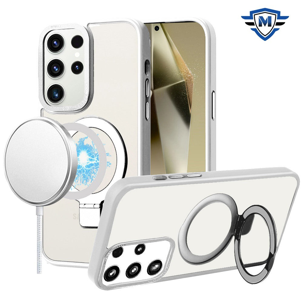 For Samsung Galaxy S24+ Plus Magnetic Metal Ring Stand Hybrid Shock Protection Durable Grip Slide Out Package Design for Plus Series Case Cover Clear