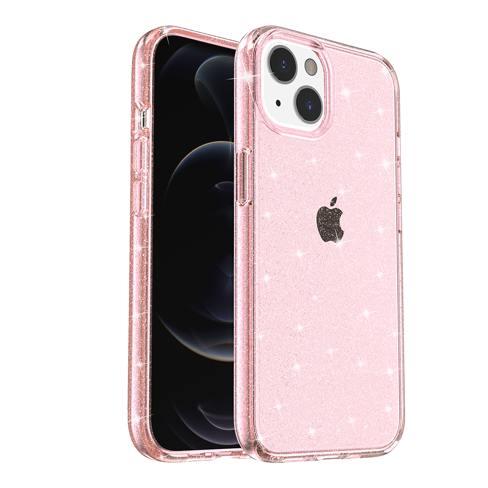 For Samsung Galaxy A16 5G Transparent Glitter Shiny Sparkle Bling TPU Rubber Hard Back Hybrid Frame Shockproof Case Cover Pink