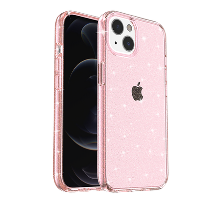 For Samsung Galaxy A16 5G Transparent Glitter Shiny Sparkle Bling TPU Rubber Hard Back Hybrid Frame Shockproof Case Cover Pink
