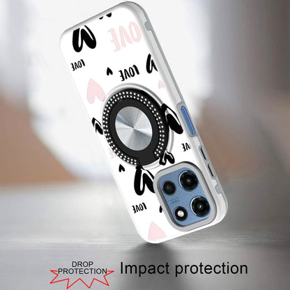 Phone Case for Motorola Moto G 5G 2026 / 2025 Magnetic Ring Stand Matte Metal Hybrid Car Mount Friendly Shockproof Rotational Grip Diamond Design Pattern Cover Love Heart Love