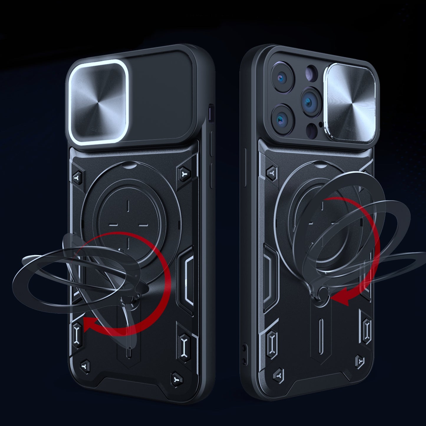 For Apple iPhone 17 Pro Hybrid Magnetic 360° Ring Kickstand, MagSafe Compatible, Durable Full Camera Lens Protection Case Cover Black