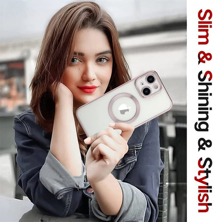 For Apple iPhone 16 Plus (6.7") Clear Hybrid Case with Plating Chrome Frame, Camera Protection, MagSafe Compatible Case Cover