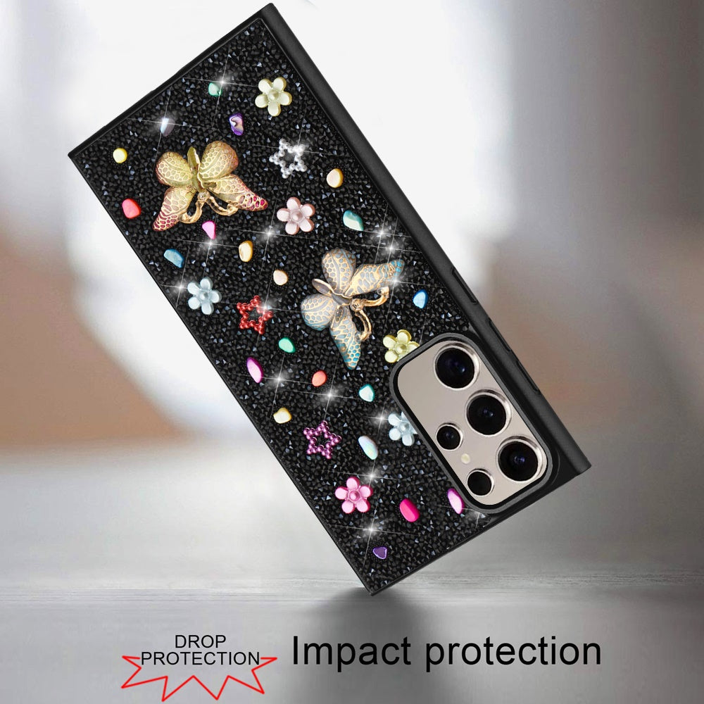 For Apple iPhone 17E /16E Diamond Butterfly 3D Glitter Bling Design, Slim Hybrid Sparkle Protective Cover TPU for Women Girls Case Cover