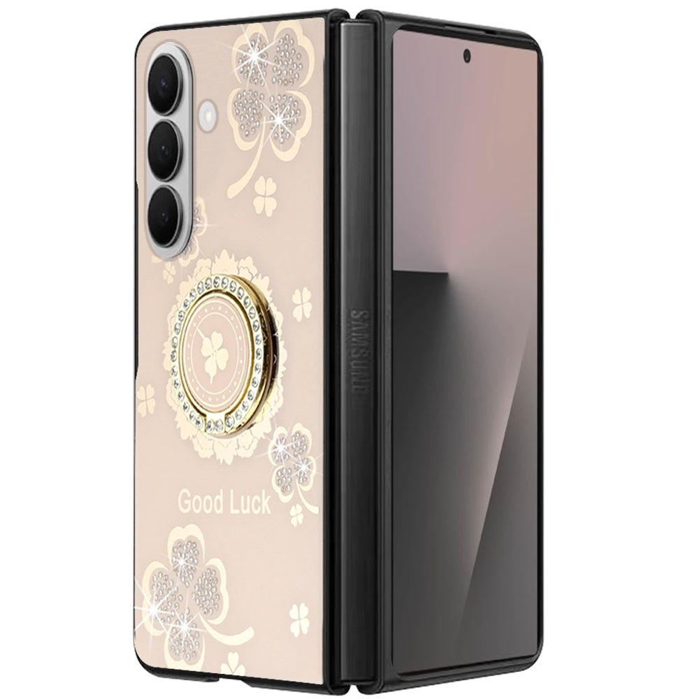 For Samsung Galaxy Z Fold 7 Diamonds 3D Fashion Floral Bling Sparkly Glitter Ornaments Engraving Hybrid with Ring Stand Case Cover