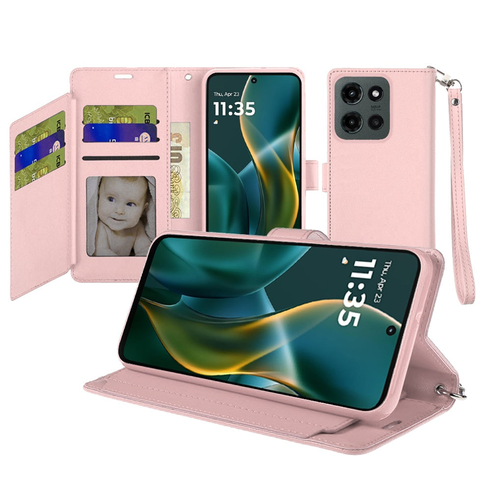 Phone Case for Motorola Moto G Stylus 5G 2026 /2025 Wallet Credit Card Holder Leather Grip Shockproof Hybrid Protective Style Durable Flip Pouch Cover Rose Gold
