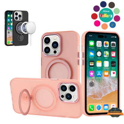 For Apple iPhone 16 Pro (6.3") MagSafe Compatible with 360 degree Circle Ring Stand Magnetic Kickstand Slim Hybrid Case Cover