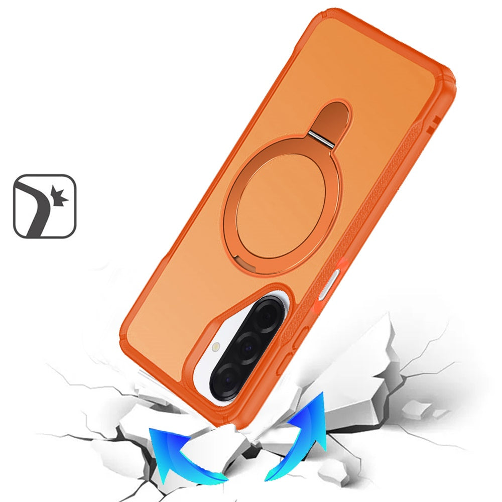 For Samsung Galaxy A17 5G Matte Finish Magnetic Ring Hybrid Protective Invisible Kickstand Magsafe Compatible Case Cover Cosmic Orange