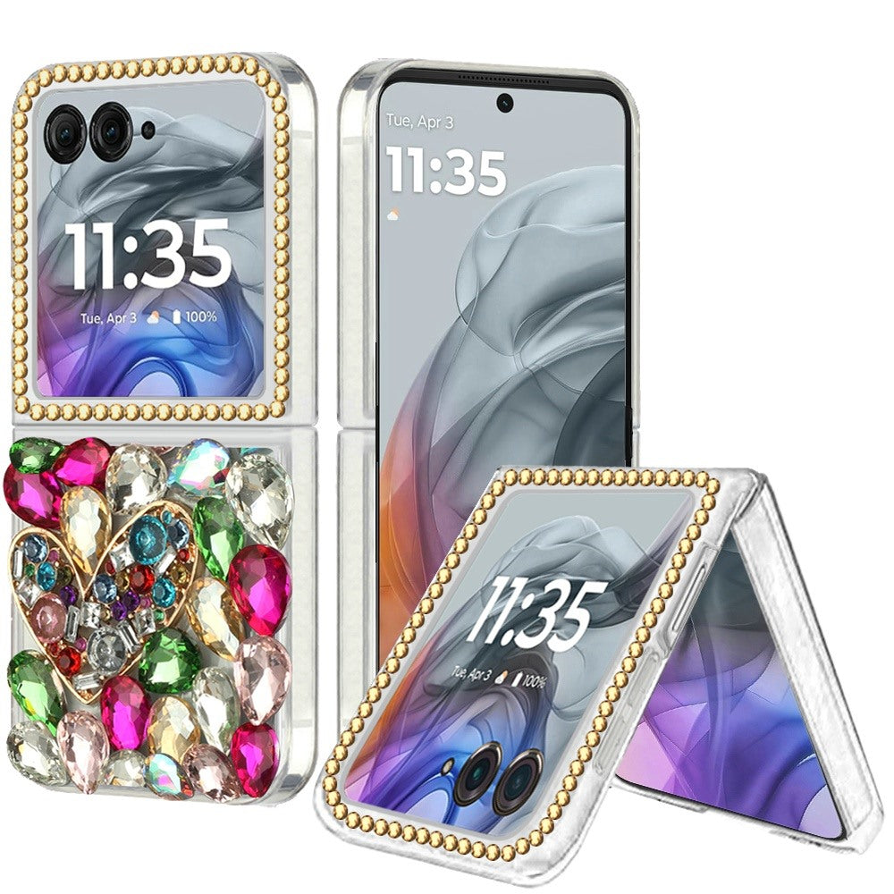 For Motorola Razr 2024 Bling Crystal 3D Full Diamonds Luxury Sparkle Glitter Rhinestone Hybrid Protective Case Cover