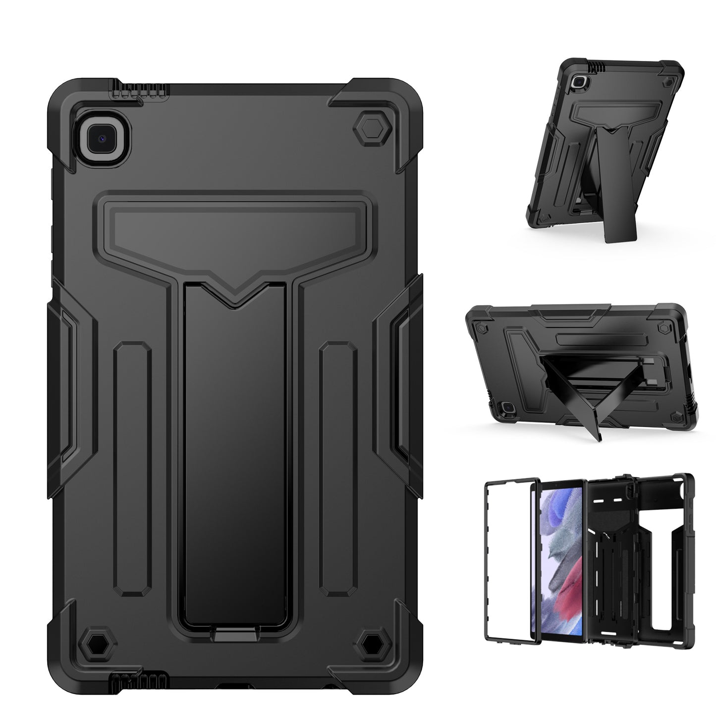 For Tough Hybrid with Vertical 3-in-1 Design, Built-in Kickstand, Shockproof Rugged Full Body with Grip Protection Black Tablet Case Cover
