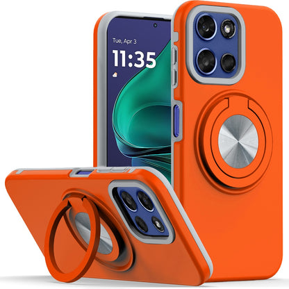 For Motorola Moto G 5G 2026/2025 Metal Matte Hybrid with Invisible Rotational Ring Stand, Car Mount Friendly, Military Grade Slim Fit Sturdy Case Cover Cosmic Orange