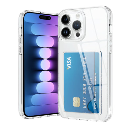 For Apple iPhone 17 Pro Acrylic TPU Clear Case Hold 2 Credit Card Slots, Slim Protective Wallet Cover Silicone Hybrid Case Cover Clear