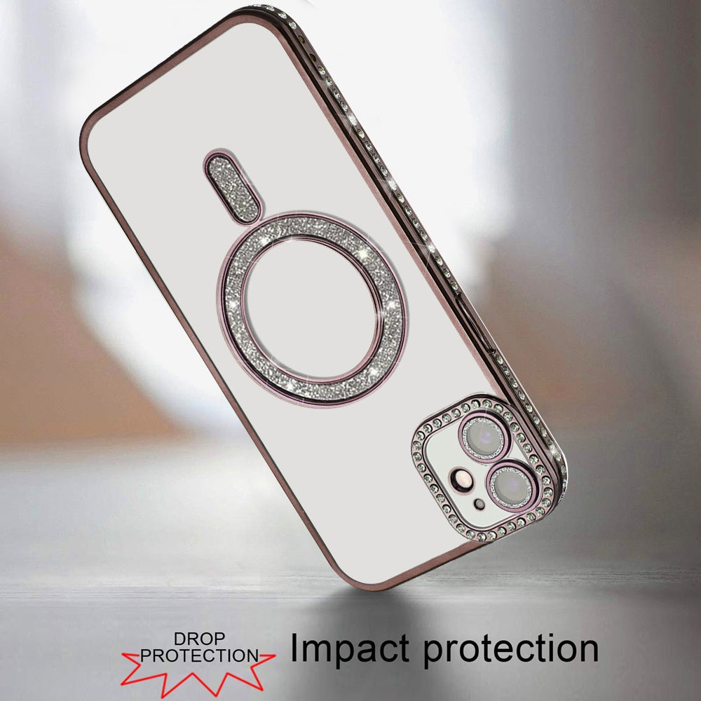 For Apple iPhone 17E /16E Glitter Magnetic Circle Diamond Thick TPU Hybrid Shockproof Secure Grip Compatible with Magsafe Case Cover