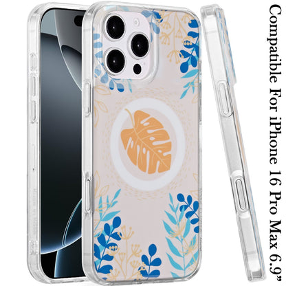For iPhone 16 Pro Max (6.9") Stylish Pattern Fashion IMD Printed Design TPU Double Layer Slim Shockproof with Magnetic Back Case Cover