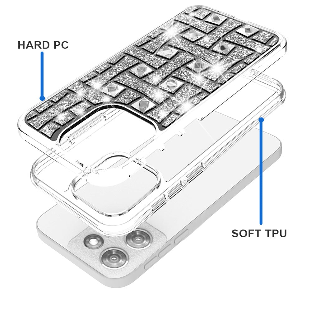 For Motorola Moto G Stylus 5G 2025 Sparkly 3D Design Diamond Shockproof Protective Bling Glitter Rhinestone Hybrid Skin PC & TPU Case Cover