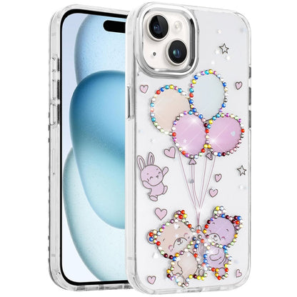 For iPhone 15 (6.1") Butterfly Resin Epoxy Diamond Design Metal Edged Hybrid Shockproof Heavy Duty Drop Protection Case Cover