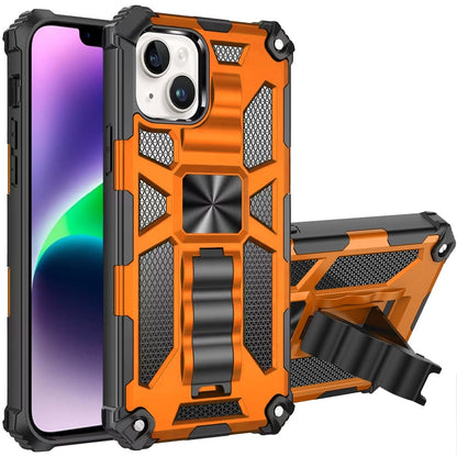 For iPhone 12 / iPhone 12 Pro (6.1") Hybrid Shockproof [Military Grade] Rugged Protective with Magnetic Car Mount & Invisible Stand Case Cover Cosmic Orange