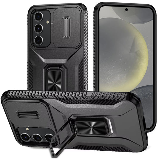 For Samsung Galaxy S24 Camera Cover Phone Case with Magnetic Rotation Ring Stand [Military Grade] Hybrid Hard TPU Shockproof Case Cover Black