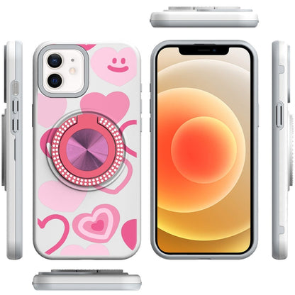 For Apple iPhone 12 Pro Max Pattern Design Hybrid with Invisible Ring Stand & Magnetic Back, Shockproof Protective Grip Case Cover