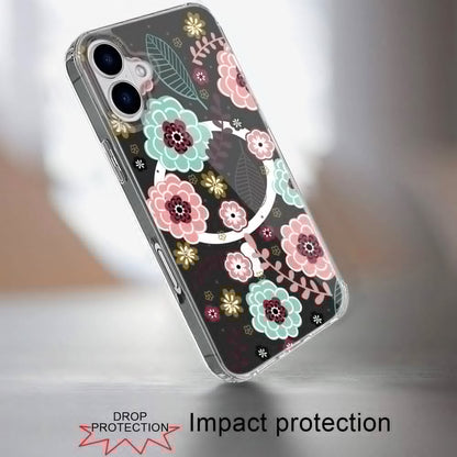 For iPhone 16 (6.1") Hybrid Flower Design Stylish Fashion Case, MagSafe Compatible, Thick Shockproof Hard PC Case Cover Wildflower
