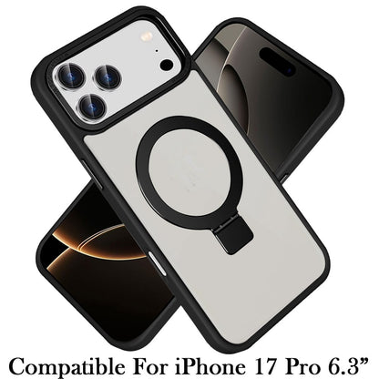 For Apple iPhone 17 Pro (6.3") Magnetic Metal Matte with Built-in MagSafe Stand, Hybrid Shockproof Armor, TPU Frame Case Cover Black