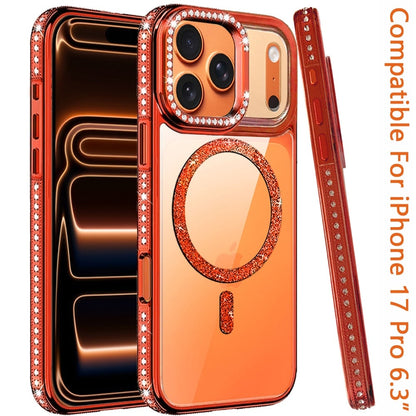 Phone Case for Apple iPhone 17 Pro Luxury Diamond Bling Edged Magnetic Glitter Shockproof Hybrid with Camera Kickstand Durable Grip Cover