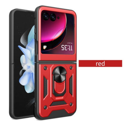 For Motorola Razr+ 2025, Motorola Razr+ Plus (2025) Shockproof Hybrid Dual Layer PC + TPU with Metal Ring Kickstand Heavy Duty Armor Shell Case Cover Red